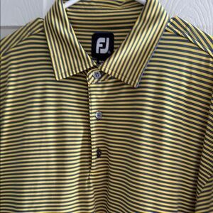 FootJoy Yellow and Navy Striped Polo Golf Shirt